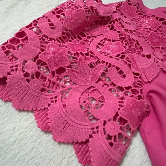 On Twelfth (S) Floral Sequin Sleeve Chest "The Key West Top" Short Sleeve Shirt - Picture 9 of 11